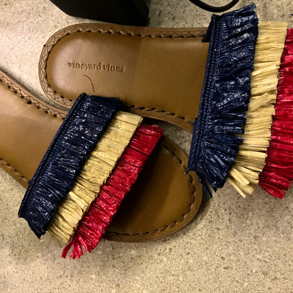 Festive Slides in RED/NAVY tassel (hula skirt, inspired)